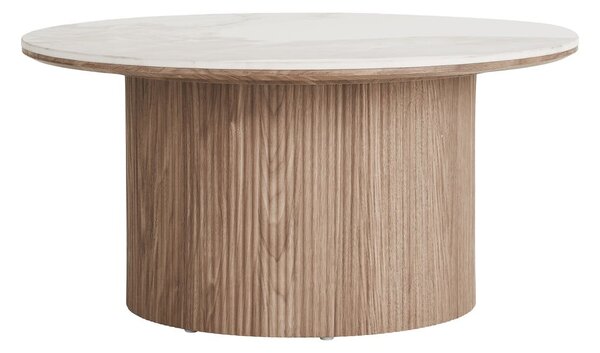 Beżowy/w naturalnym kolorze okrągły stolik z blatem w dekorze marmuru ø 80 cm Athens – House Nordic