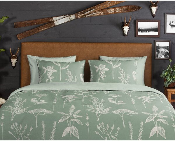 Zielona flanelowa pościel dwuosobowa 200x220 cm Herbs – Good Morning