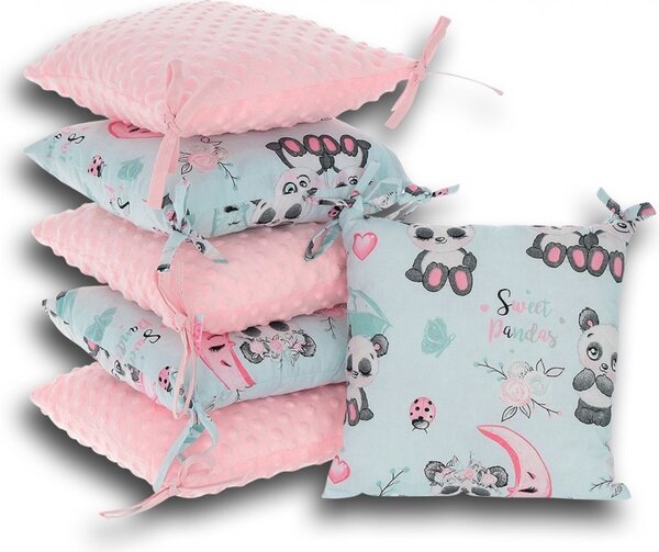 Ochraniacz Do łóżeczka Modułowy, 6 Poduszek - Parasolki + Minky Różowe