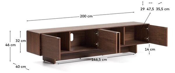Ciemnobrązowa szafka pod TV w dekorze orzecha 200x46x40 cm Norlen – Kave Home