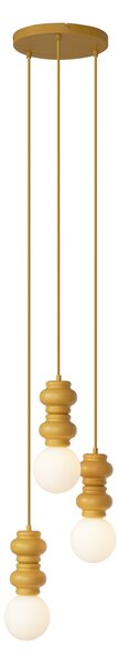 Retro Lampa wisząca musztardowożółta z matowym szkłem 3-punktowa - Fedde