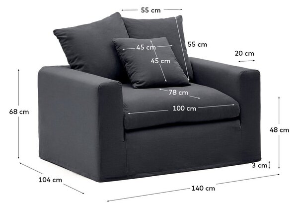 Antracytowy lniany fotel Nora – Kave Home