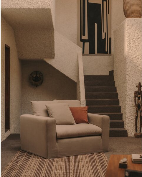Antracytowy lniany fotel Nora – Kave Home