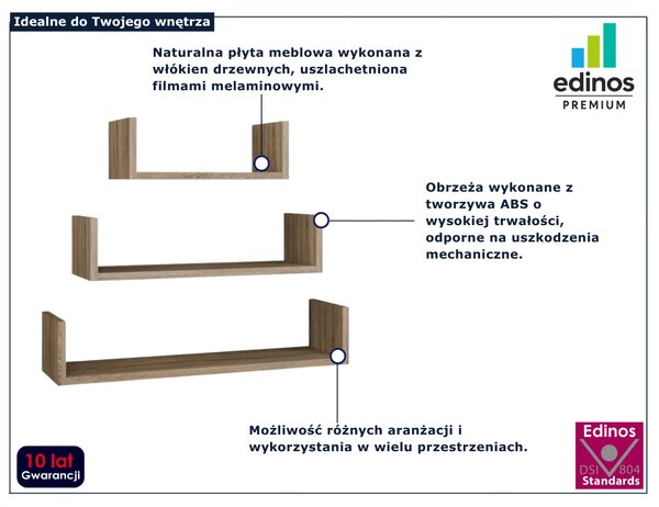 Zestaw 3 półek ściennych dąb sonoma M9-R89