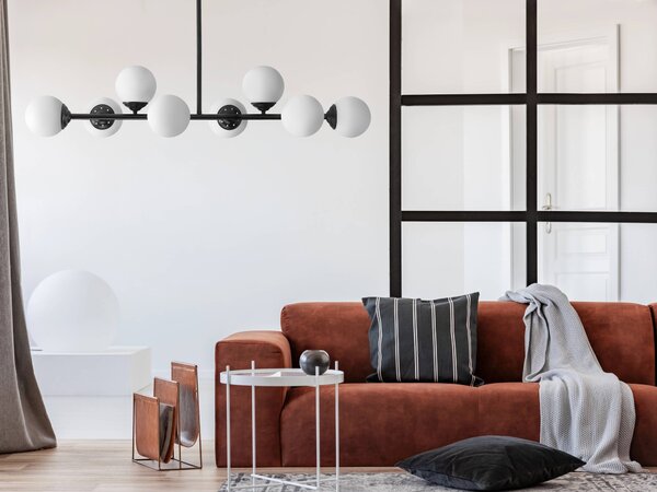 LAMPA WISZĄCA SUFITOWA NOWOCZESNA CZARNA BIAŁE KULE FINO 8 LED