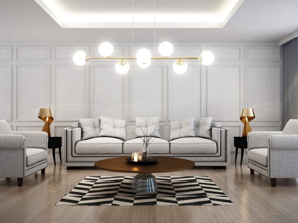 LAMPA WISZĄCA SUFITOWA ŻYRANDOL NOWOCZESNA ZŁOTO KLASYCZNE BIAŁE KULE FINO 8 LED