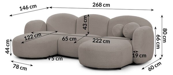 Szary narożnik z materiału bouclé (w kształcie litery U) Orbit – Ropez