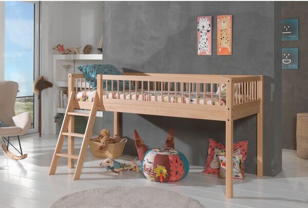 Podwyższone łóżko dziecięce z litego drewna bukowego ze stelażem 90x200 cm w naturalnym kolorze Forrest – Vipack