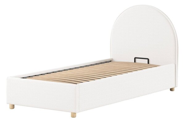 Białe tapicerowane łóżko jednoosobowe ze schowkiem i stelażem 90x200 cm Moon – Vipack