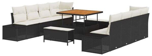 Zestaw Mebli Ogrodowych Komplet Wypoczynkowy Z Poduszkami 11-Częściowy Czarny Rattan Na Taras Balkon Ogród
