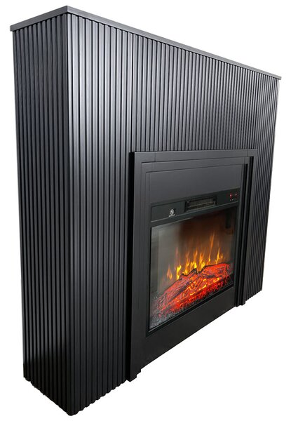 Elektryczny kominek ozdobnymi listwami ElectricSun LAMELIA czarny mat, z dźwiękiem, Led, 3 kolory, z aplikacją, L120xH102cm