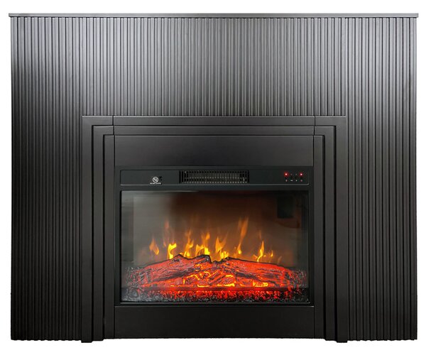 Elektryczny kominek ozdobnymi listwami ElectricSun LAMELIA czarny mat, z dźwiękiem, Led, 3 kolory, z aplikacją, L120xH102cm