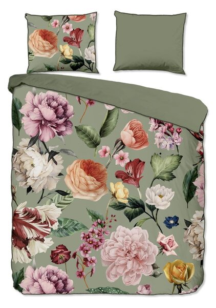 Zielona pościel dwuosobowa z satyny bawełnianej 200x220 cm Fiori – Descanso