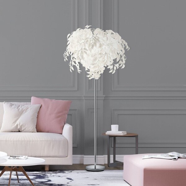 Biała lampa stojąca Reality Leavy, wys. 180 cm