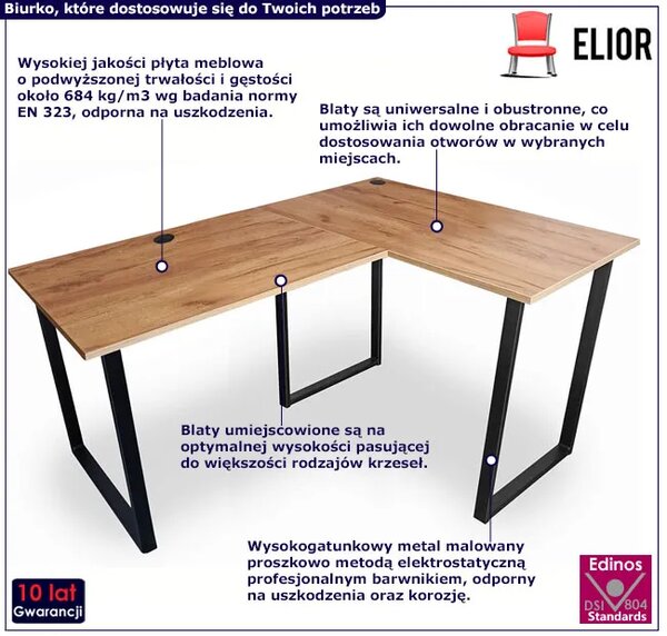 Narożne biurko na metalowych nogach 150x90x60 dąb craft złoty P8-F93