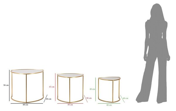 Okrągłe stoliki w kolorze złota ze szklanym blatem zestaw 3 szt. ø 60 cm Triangle – Mauro Ferretti