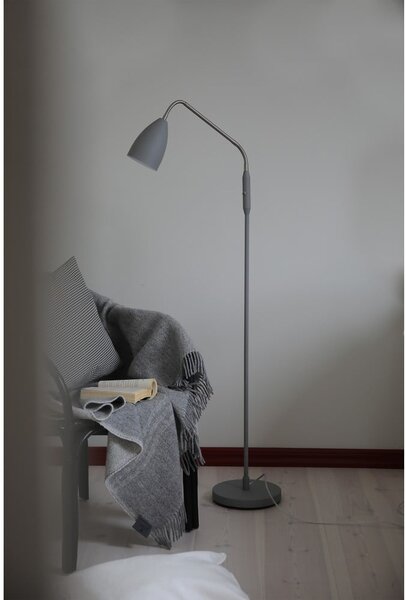 Szara lampa stojąca LED ze ściemniaczem i metalowym kloszem (wysokość 140 cm) Patro – Markslöjd