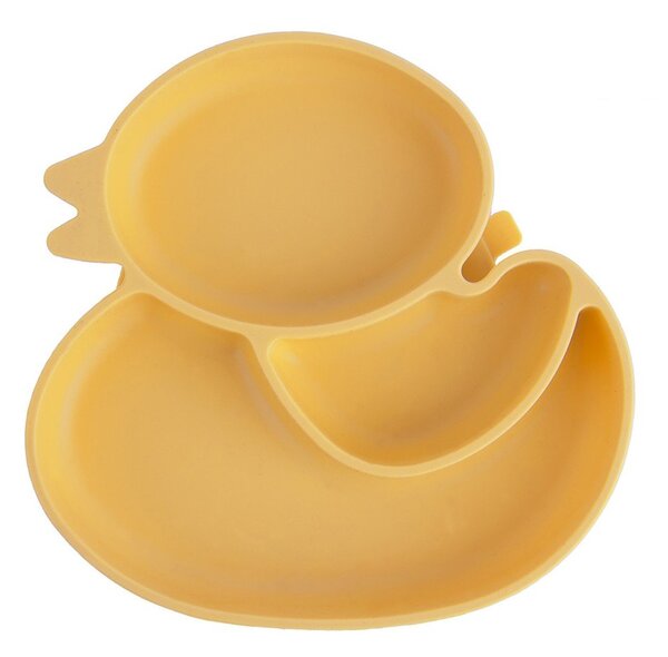 Żółty silikonowy talerz dla dzieci 19x19,5 cm Chicken – Orion