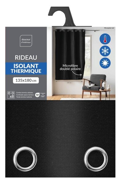 Czarna zasłona termiczna częściowo zaciemniająca (dimout) z mikrowłókna 135x180 cm Micropolar – douceur d'intérieur