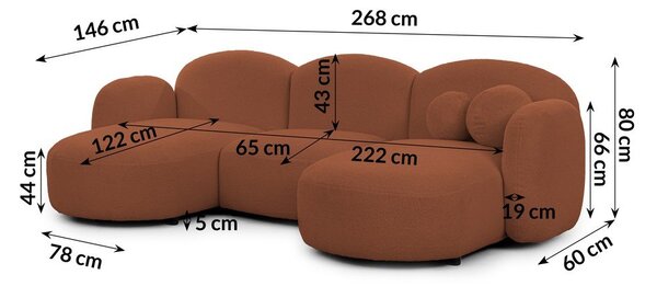 Narożnik z materiału bouclé (w kształcie litery U) w kolorze terakoty Orbit – Ropez