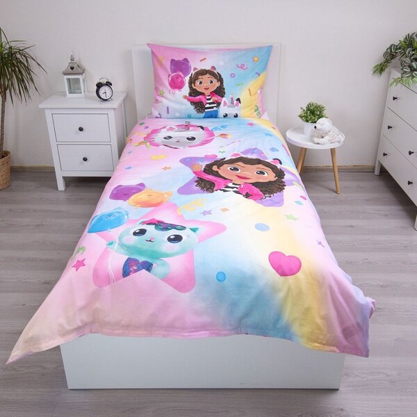Różowa bawełniana pościel dziecięca jednoosobowa 140x200 cm Gabby's Dollhouse "Rainbow" – Jerry Fabrics