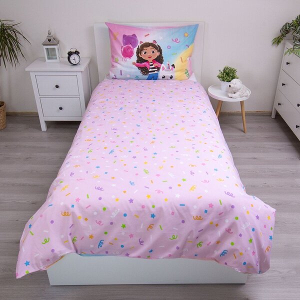Różowa bawełniana pościel dziecięca jednoosobowa 140x200 cm Gabby's Dollhouse "Rainbow" – Jerry Fabrics
