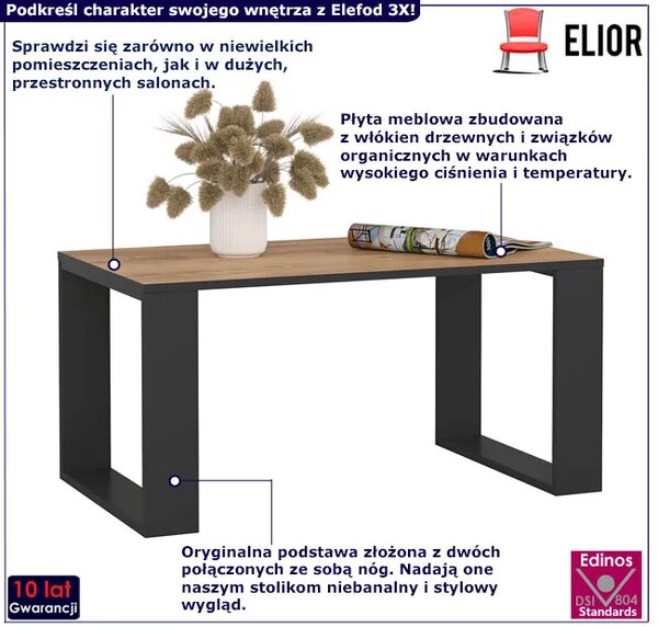 Prostokątny stolik kawowy czarny + dąb craft F8-G16