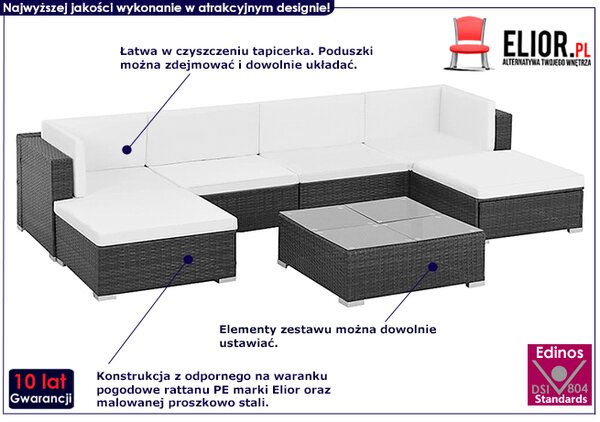 7-częściowy zestaw ogrodowy ze stolikiem czarno-śmietankowy L1-T78