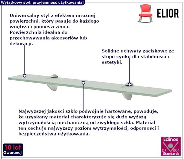 Mleczna podwieszana półka szklana 60x10 S6-C76