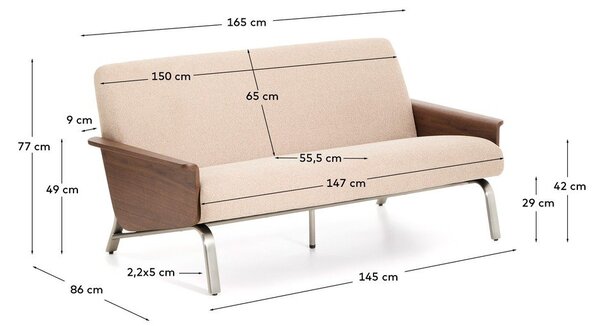 Jasnobrązowa sofa z tkaniny szenilowej 165 cm Amsen – Kave Home