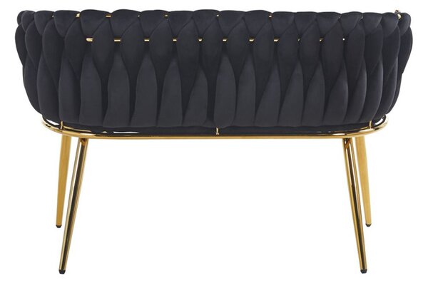 Sofa pleciona glamour dwuosobowa do recepcji czarna welurowa złota ROSA