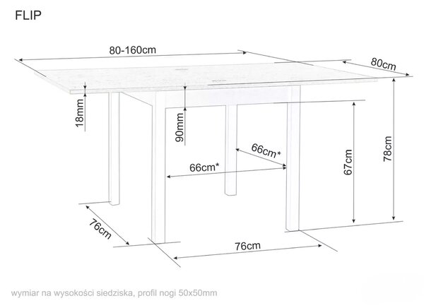 Stół jadalniany rozkładany FLIP 80(160)X80 cm, dąb Cremona Torro/kaszmir