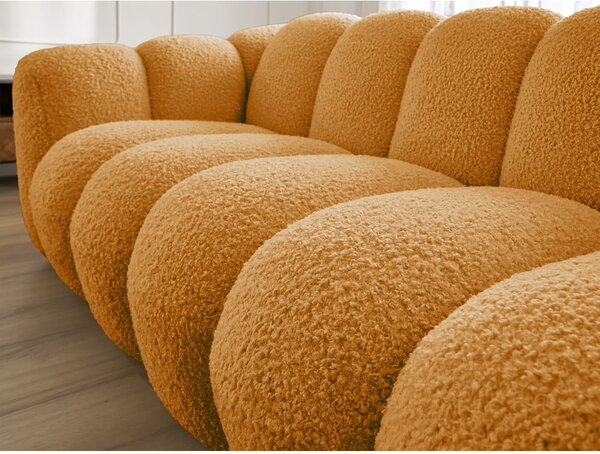 Musztardowa sofa z materiału bouclé 232 cm Hippolyte – Bobochic Paris