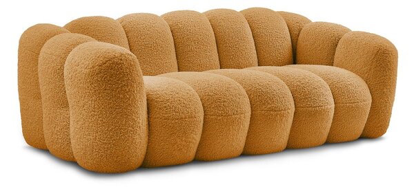 Musztardowa sofa z materiału bouclé 232 cm Hippolyte – Bobochic Paris