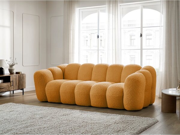 Musztardowa sofa z materiału bouclé 232 cm Hippolyte – Bobochic Paris