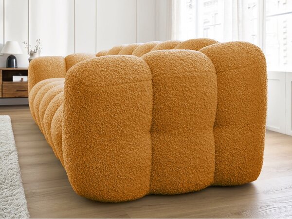 Musztardowa sofa z materiału bouclé 232 cm Hippolyte – Bobochic Paris