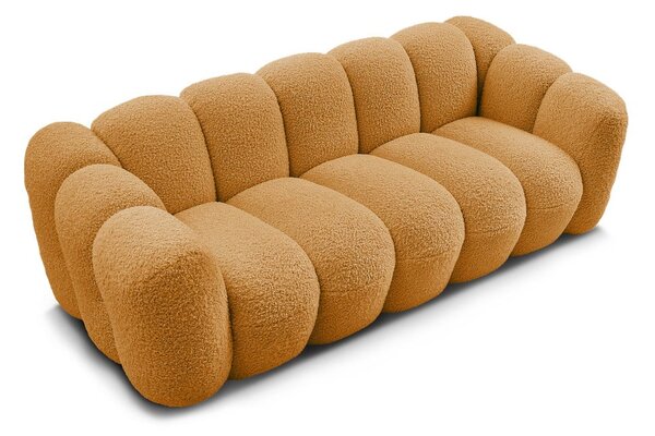 Musztardowa sofa z materiału bouclé 232 cm Hippolyte – Bobochic Paris