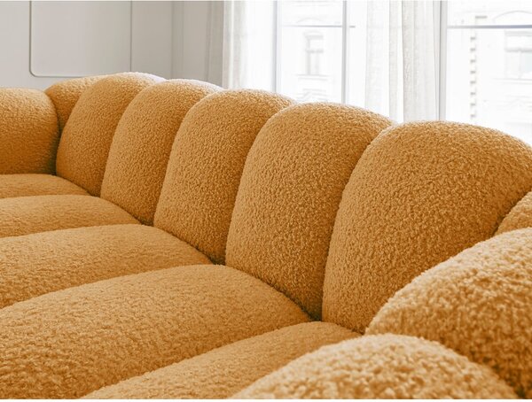 Musztardowa sofa z materiału bouclé 232 cm Hippolyte – Bobochic Paris