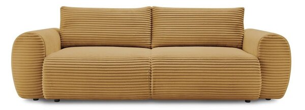 Musztardowa sztruksowa rozkładana sofa 257 cm Lucien – Bobochic Paris