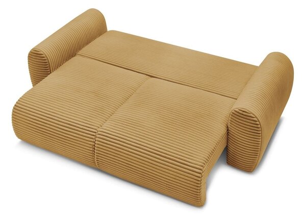 Musztardowa sztruksowa rozkładana sofa 257 cm Lucien – Bobochic Paris