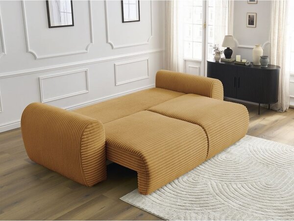 Musztardowa sztruksowa rozkładana sofa 257 cm Lucien – Bobochic Paris
