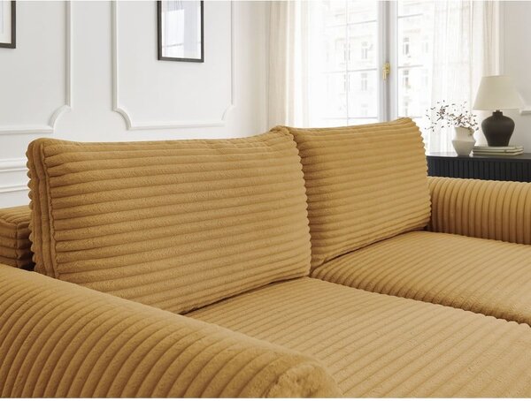 Musztardowa sztruksowa rozkładana sofa 257 cm Lucien – Bobochic Paris