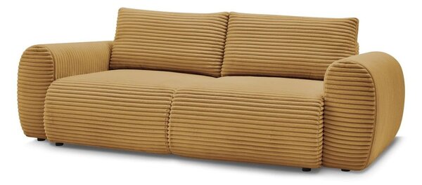 Musztardowa sztruksowa rozkładana sofa 257 cm Lucien – Bobochic Paris