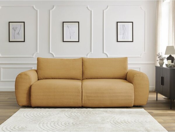 Musztardowa sztruksowa rozkładana sofa 257 cm Lucien – Bobochic Paris
