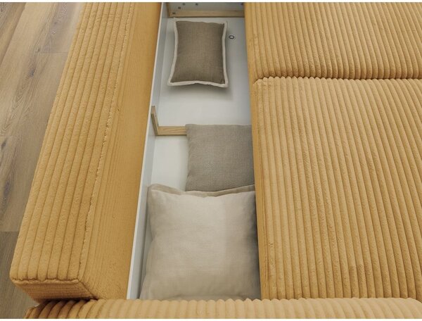 Musztardowa sztruksowa rozkładana sofa 257 cm Lucien – Bobochic Paris