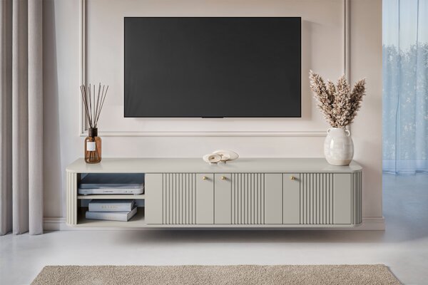 Szafka RTV wisząca Vesper 187 cm trzydrzwiowa - kaszmir / złote uchwyty