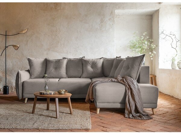 Jasnobrązowy sztruksowy rozkładany narożnik (prawostronny) Lazy Lukka – Miuform