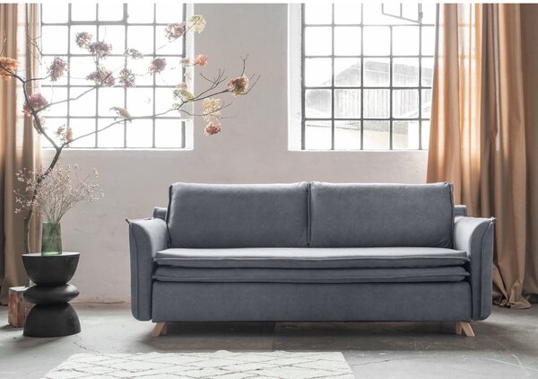 Szara aksamitna rozkładana sofa 225 cm Charming Charlie – Miuform