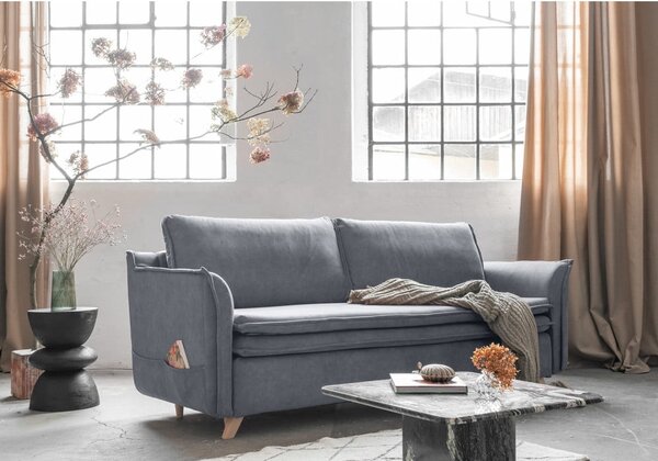 Szara aksamitna rozkładana sofa 225 cm Charming Charlie – Miuform