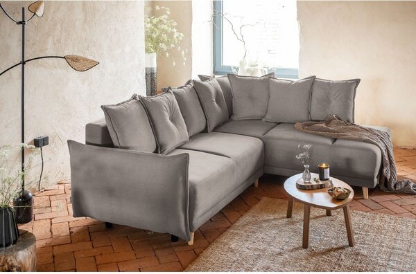 Jasnobrązowy sztruksowy rozkładany narożnik (prawostronny) Lazy Lukka – Miuform